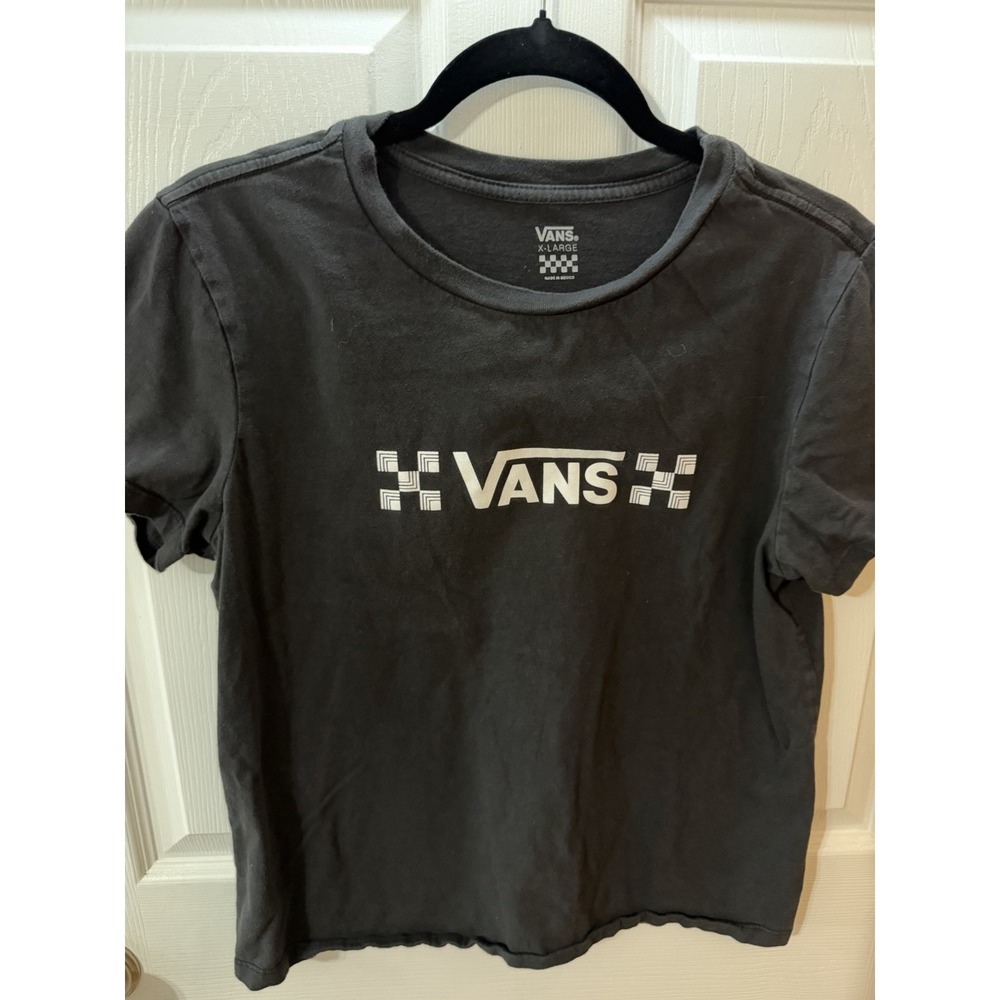 VANS XL Crop Top Shirt Women's Extra Large Black Classic Crew Neck Off The Wall